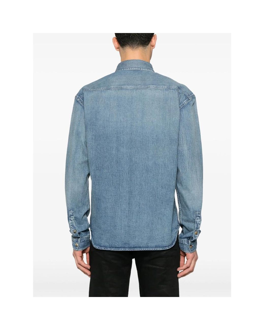 Saint Laurent Blue Cassandre Denim Shirt Day for men