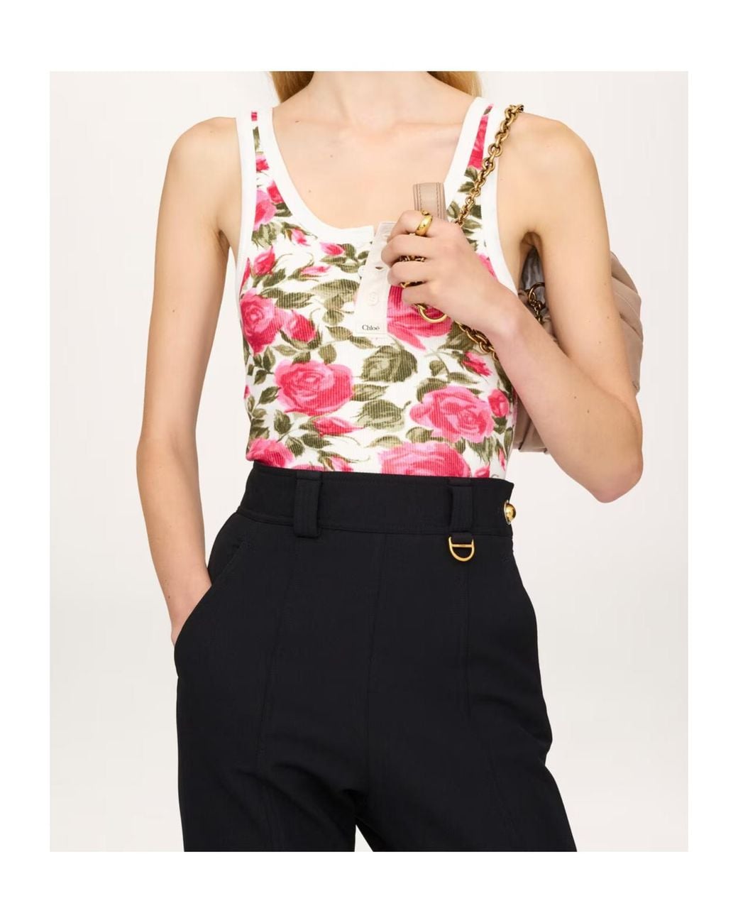 Chloé Pink Stretch Cotton Top With Floral Print