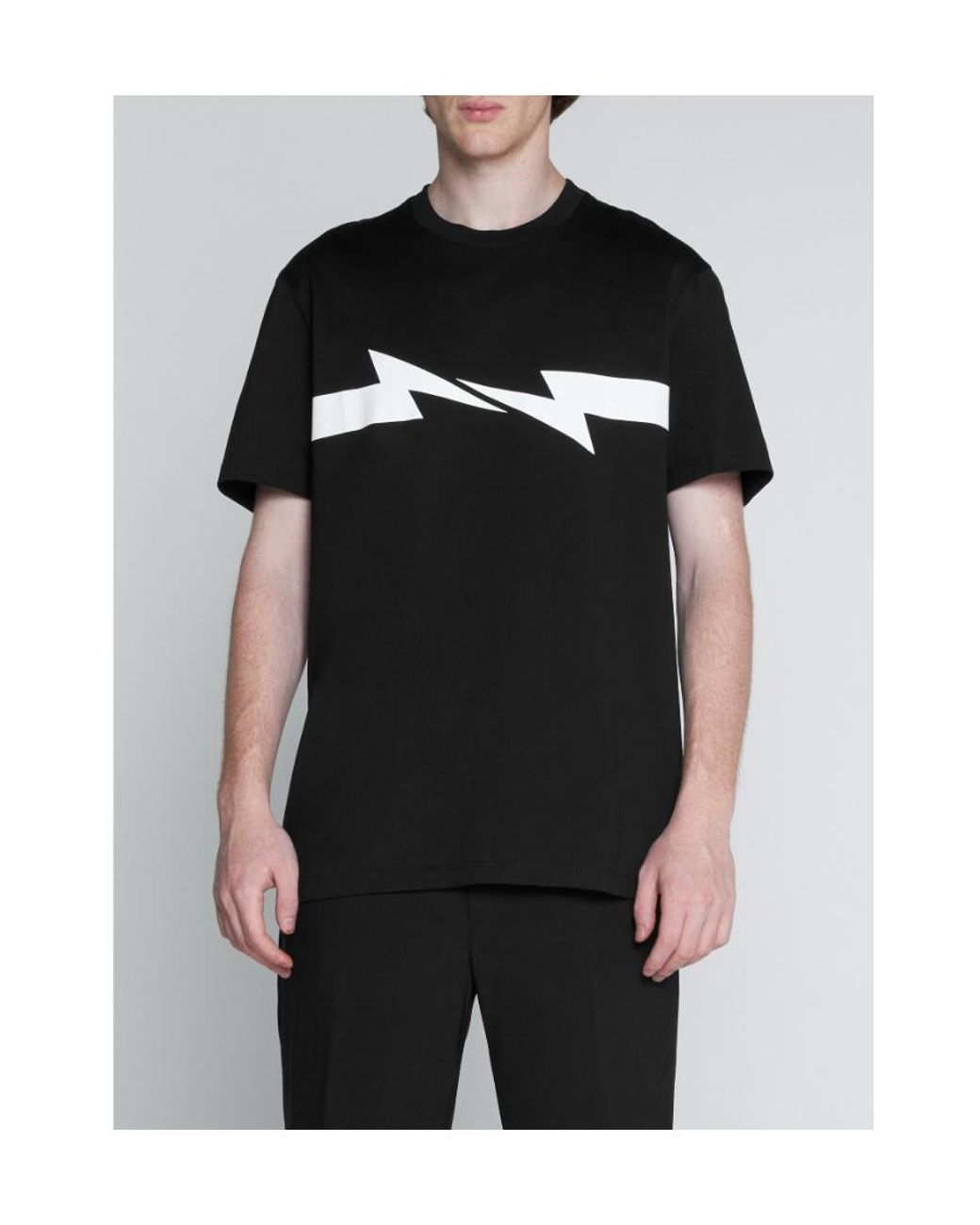 Neil Barrett Black Thunderbolt-Print Cotton T-Shirt for men