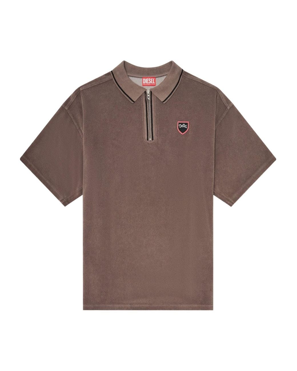 DIESEL Brown Chenille Polo Shirt With Shield Patch for men