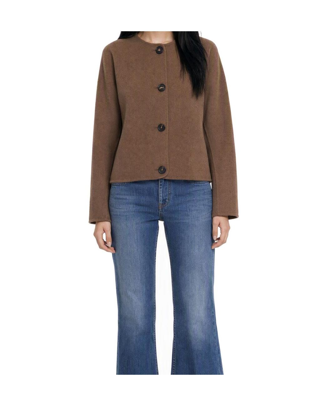 Max Mara Brown 'S Round Neck Buttoned Jacket