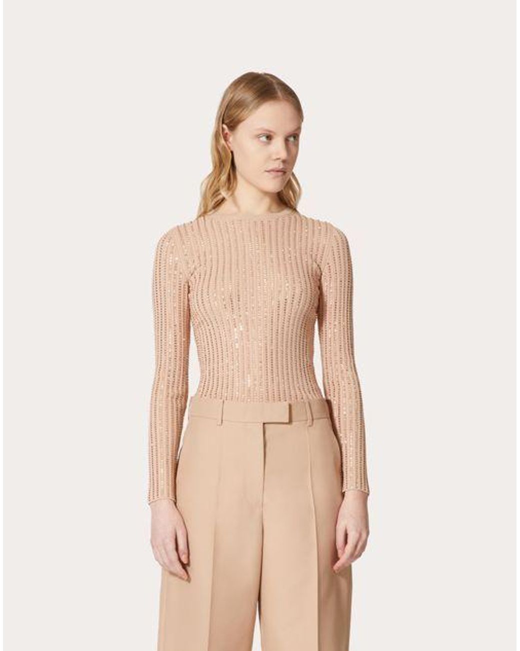 Valentino Pink Logo Round Neck Sweater