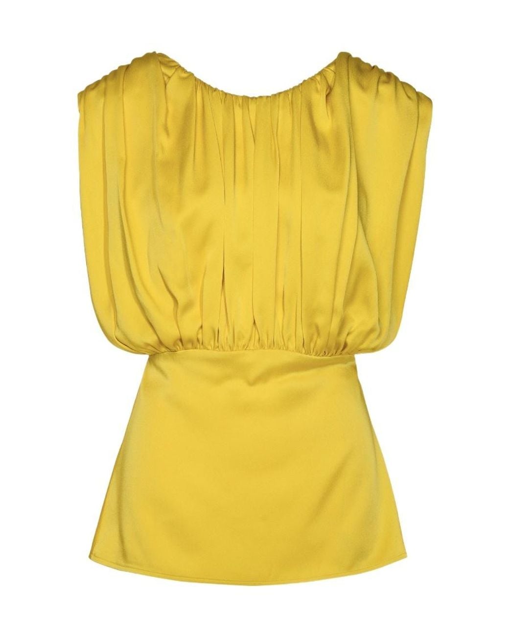 Jil Sander Yellow Gathered V-Back Satin Top