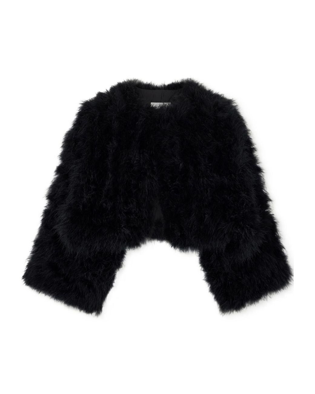 Yves Salomon Black Cropped Feather-Trimmed Satin Cape