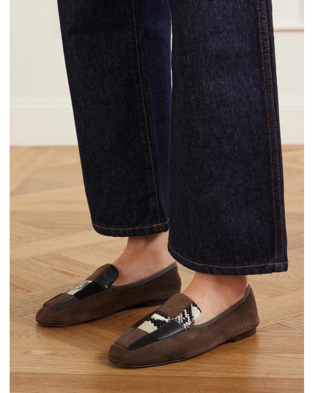 Khaite Brown Patchwork Leather And Suede Ballet Flats