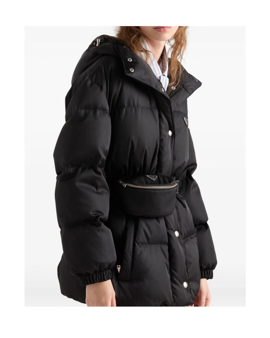 Prada Black Belted Hooded Down Jacket
