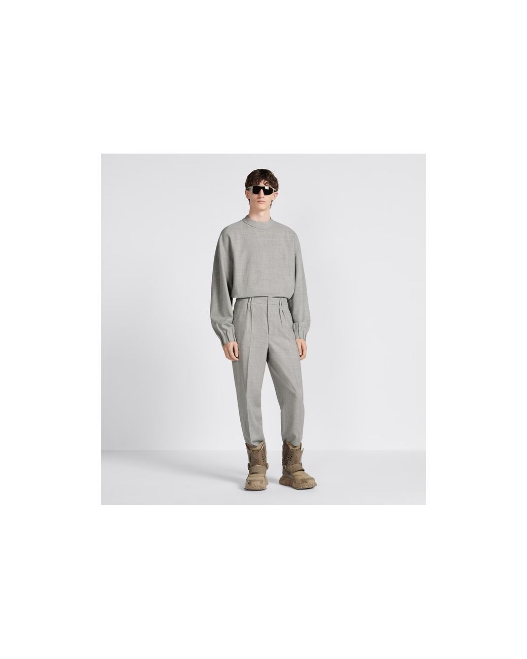 Dior Gray Homme Straight Leg Pleated Pants for men