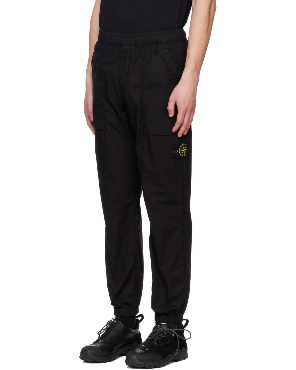 Stone Island Black Logo Patch Elastic Waist Trousers for men