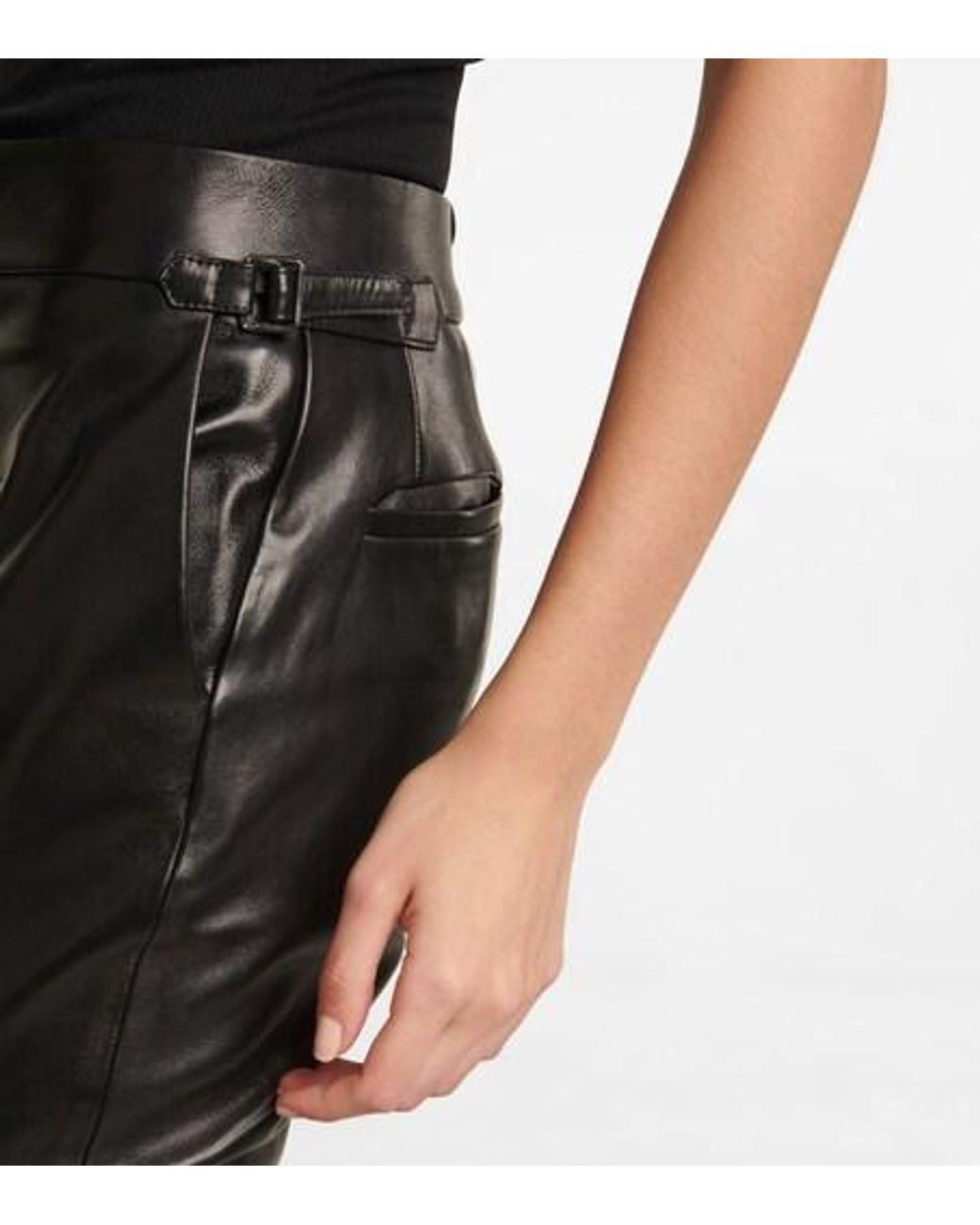 Tom Ford Black Mid-Rise Leather Flared Pants