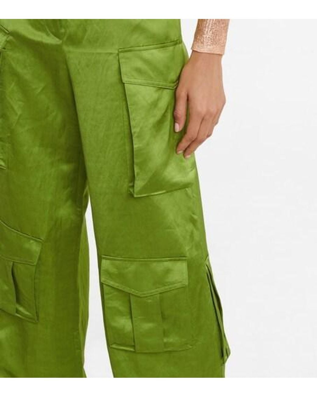 Tom Ford Green High-Rise Satin Cargo Pants