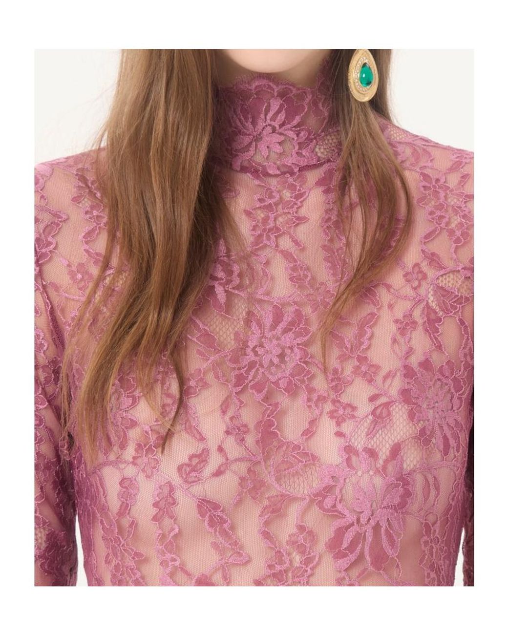 Valentino Purple Lace Long-Sleeved Bodysuit