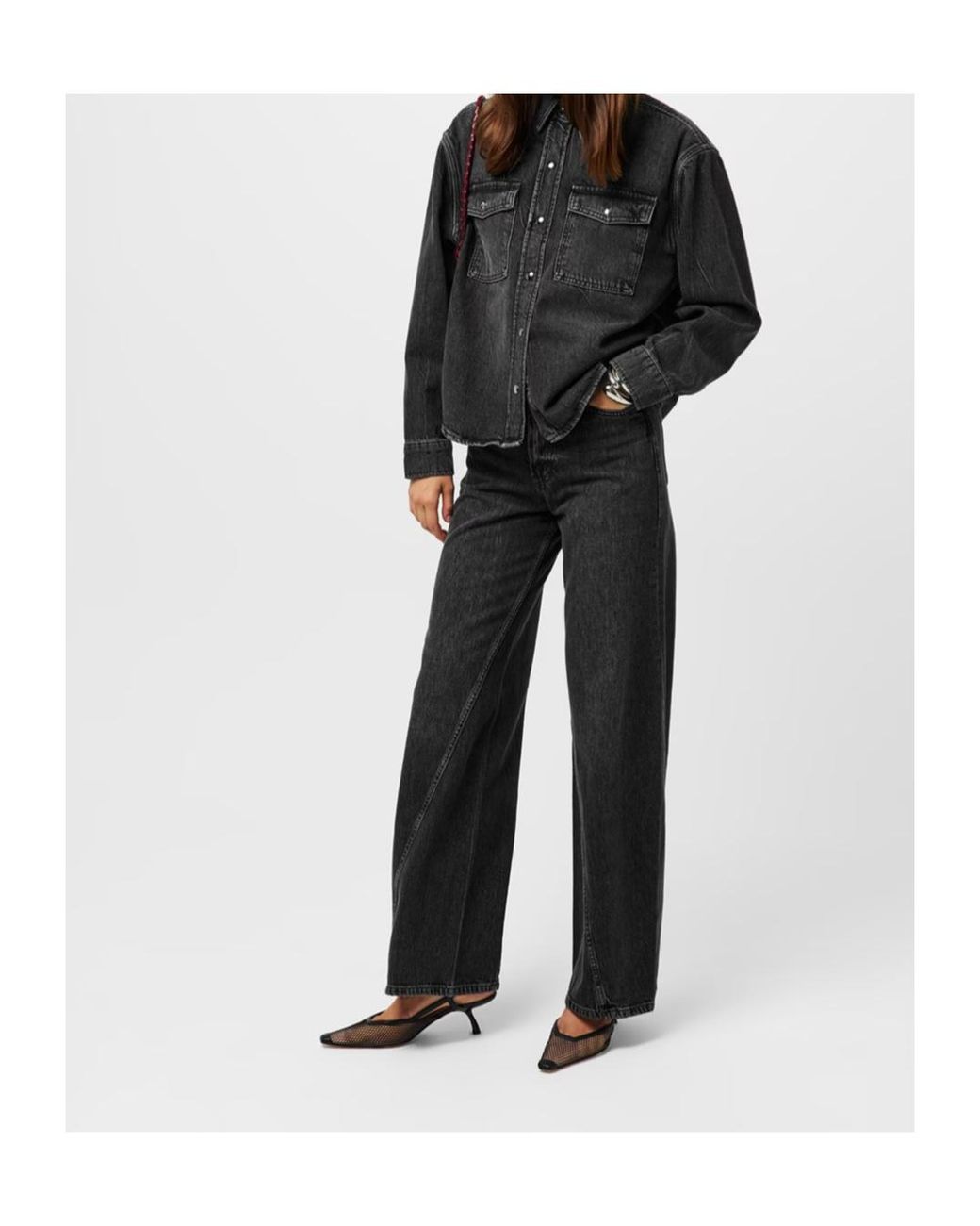 Anine Bing Gray Waistband Denim Trousers