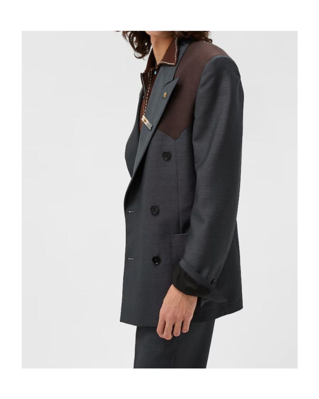 Versace Black Contrast Panel Double Breasted Blazer for men