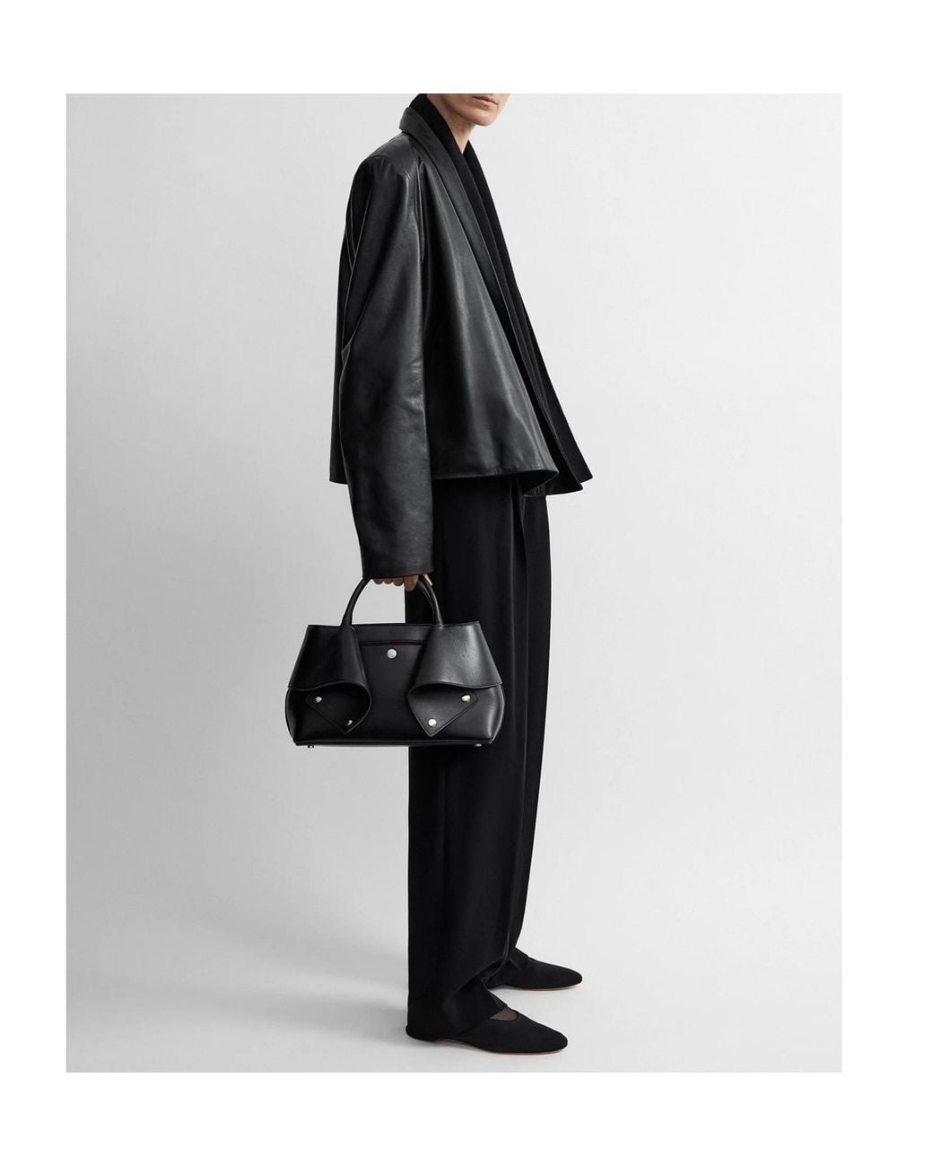 Totême Black Totême Foldover Detailed Small Tote Bag