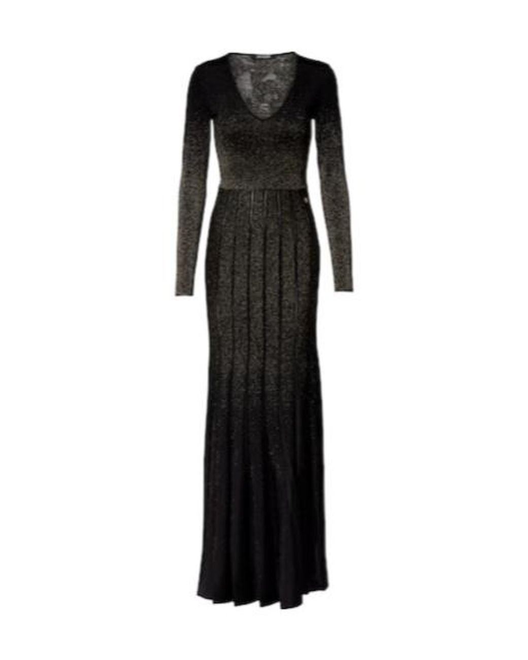 Roberto Cavalli Black Glitter Pleated Gown