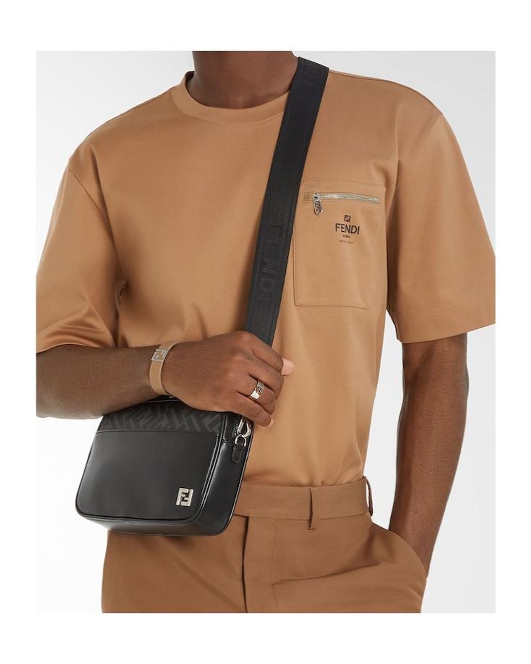Fendi Natural Logo Printed Crewneck T-Shirt for men