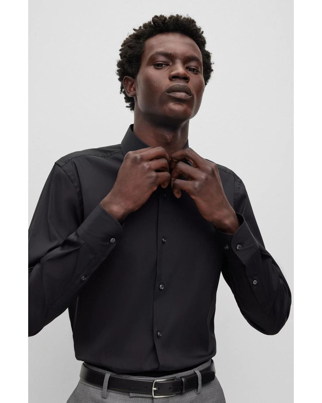 Boss Blue Spread-Collar Button -Up Shirt for men