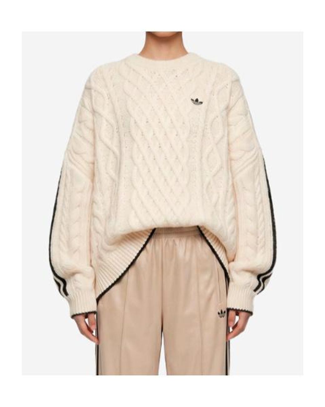 Adidas Originals Natural Cable-Knit Logo Knitted Sweater