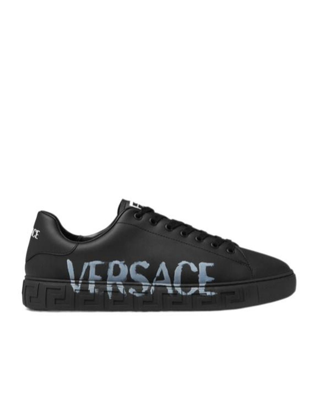 Versace Black Logo-Printed Lace-Up Sneakers for men