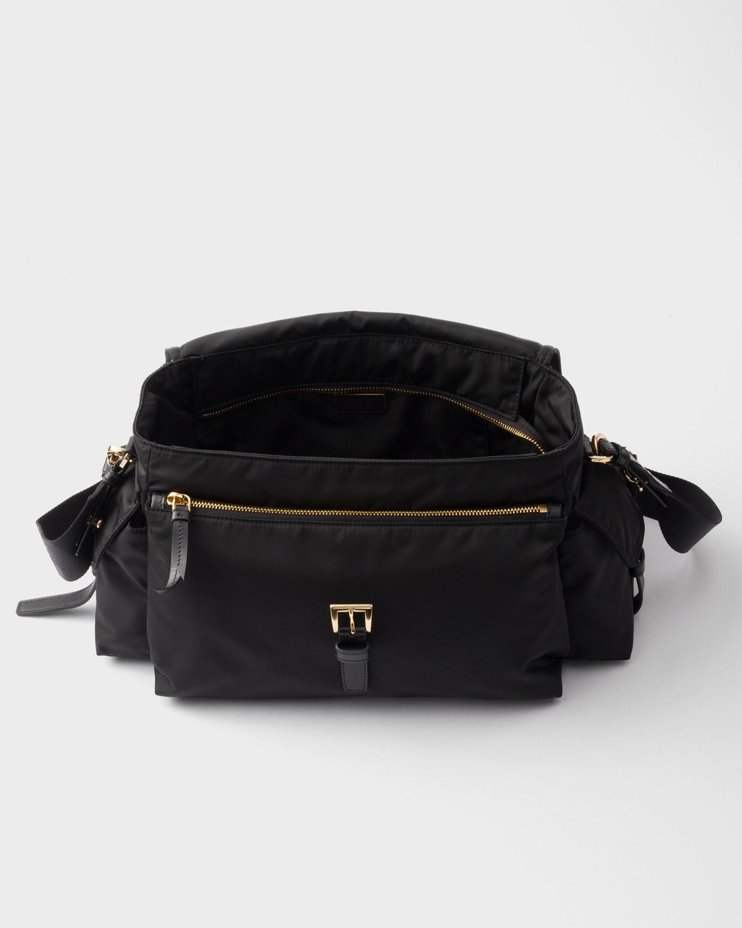 Prada Black Logo Plaque Foldover-Top Shoulder Bag