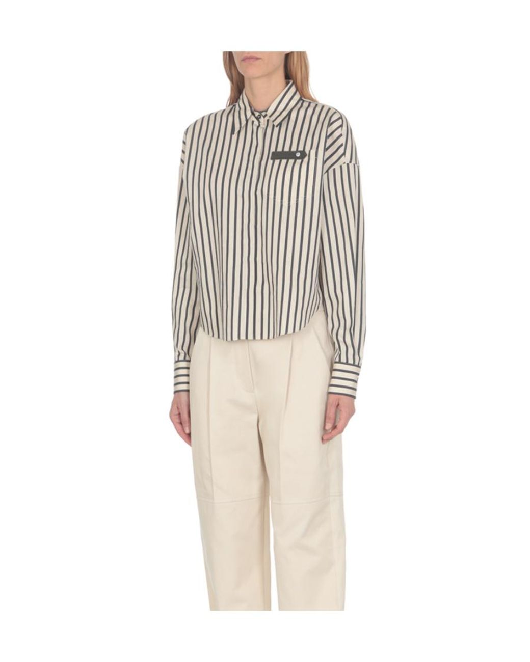 Brunello Cucinelli White Striped Long-Sleeved Shirt