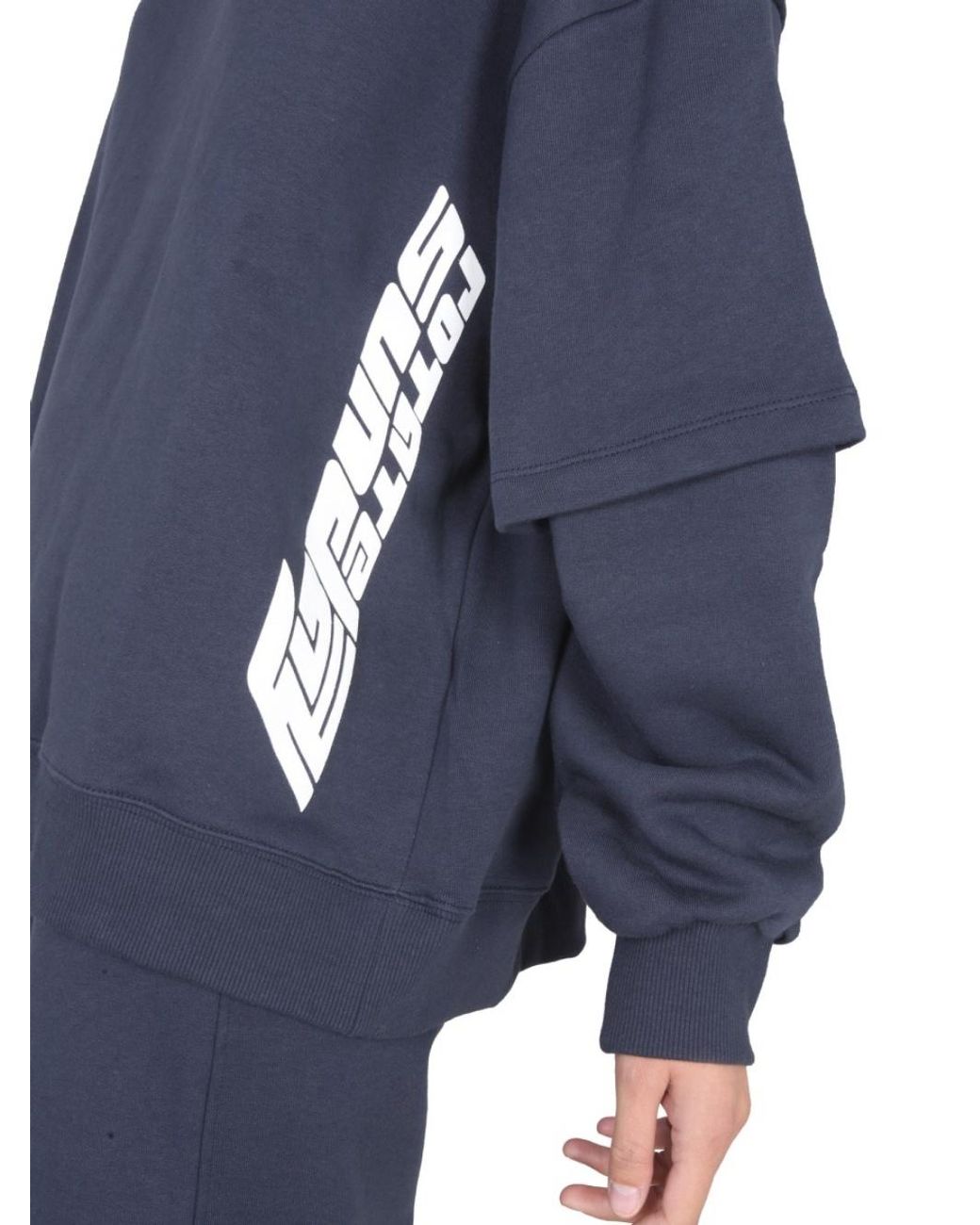 ROTATE BIRGER CHRISTENSEN Blue Double-Sleeve Organic Cotton Hoodie
