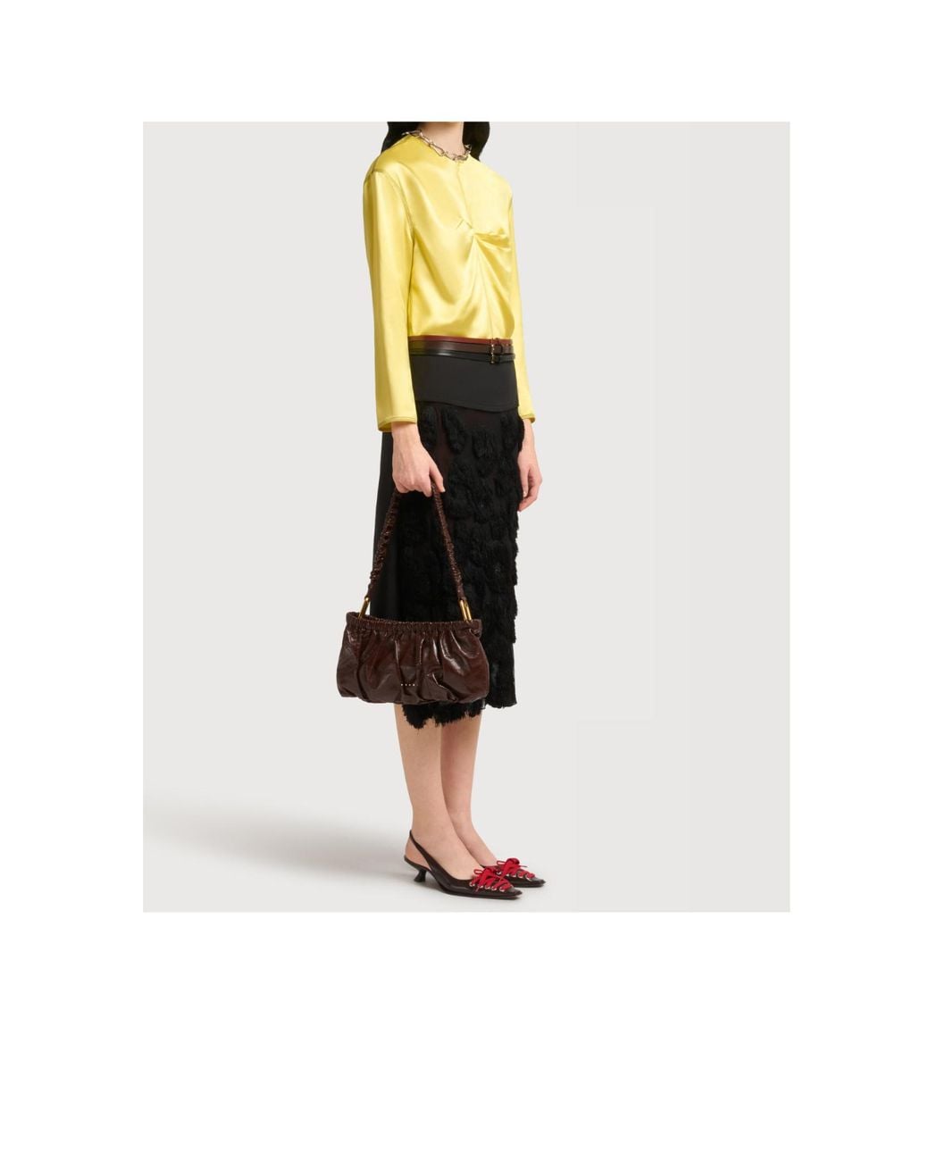 Marni Brown Ruched Strap Shoulder Bag