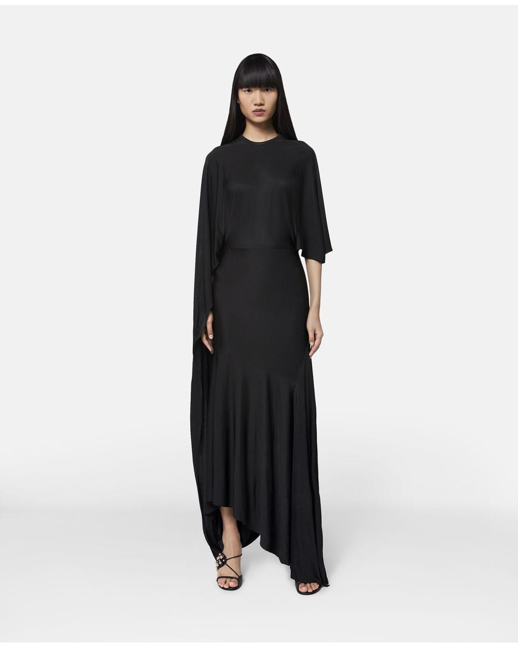 Stella McCartney Black Asymmetrical Cape Sleeve Dress