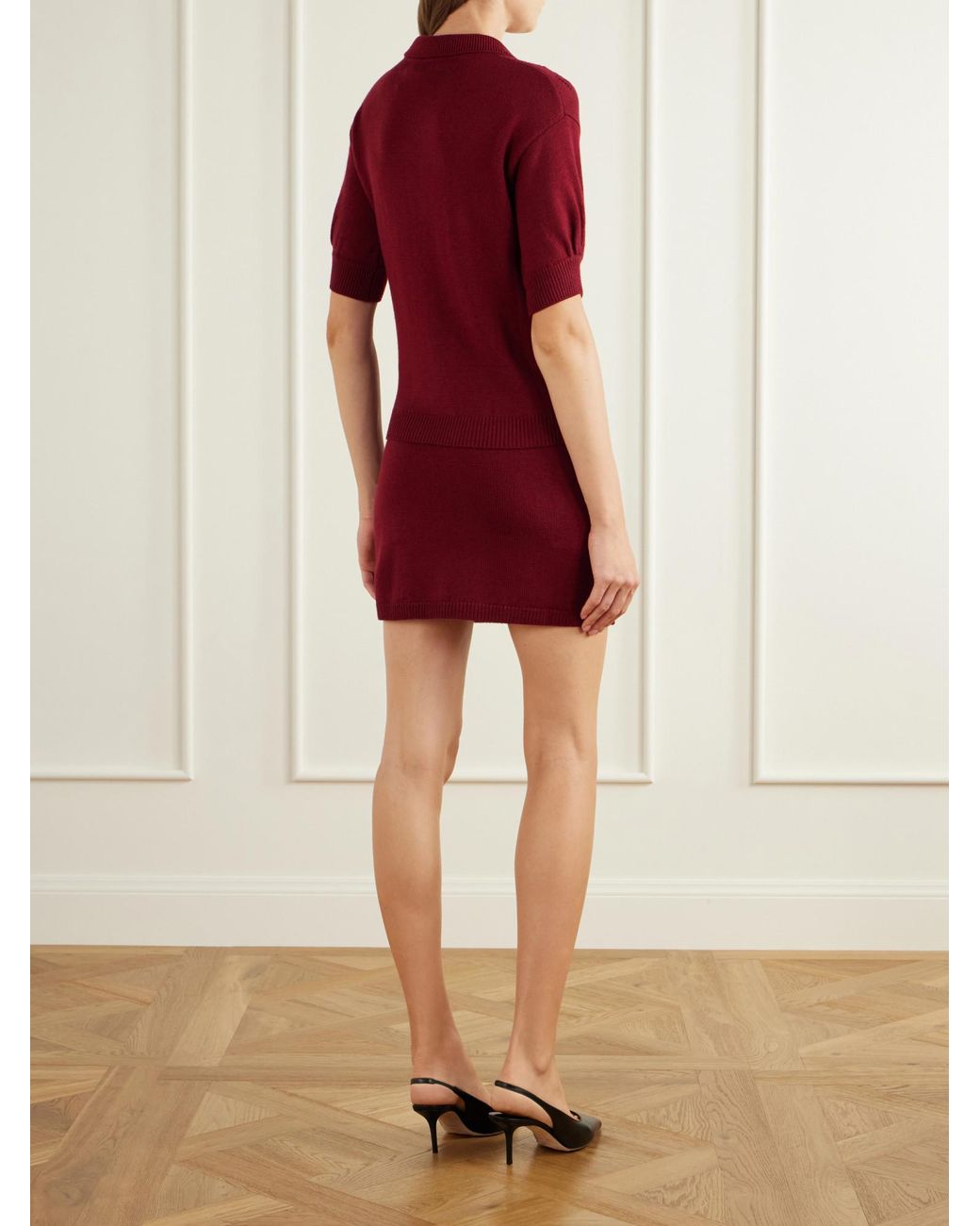 Alessandra Rich Red Open-Knit Wool Polo Shirt