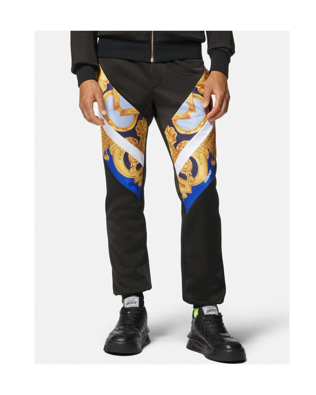Versace Black Baroque Printed Panelled Joggers for men