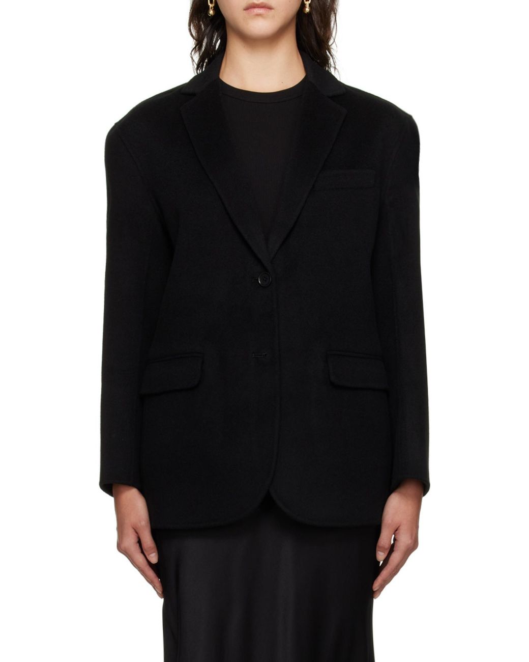 Anine Bing Black Quinn Single Breasted Oversized Blazer