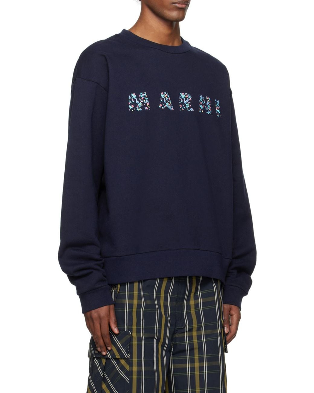 Marni Blue Logo Printed Crewneck Sweatshirt for men