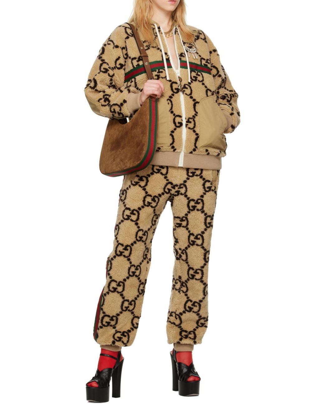 Gucci Natural Neutral Maxi Gg Wool Jersey Hoodie