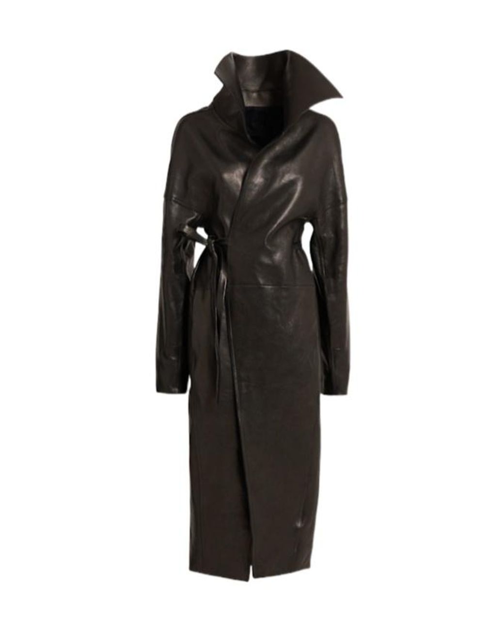 Rick Owens Black Dracucollar Belted Leather Coat