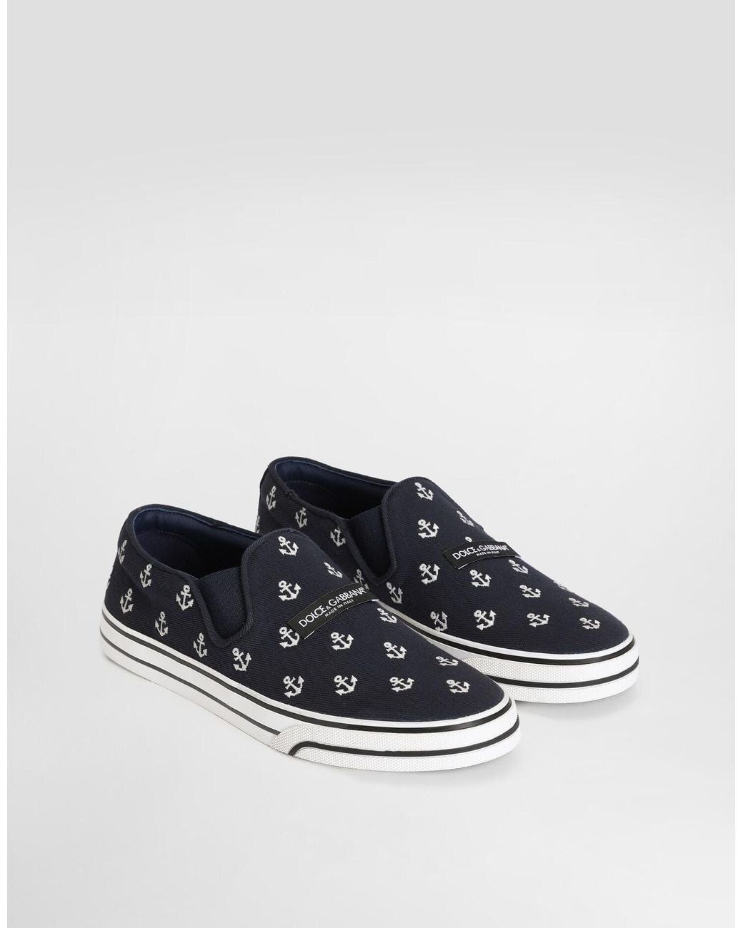 Dolce & Gabbana Blue Anchor Print Slip-Ons for men