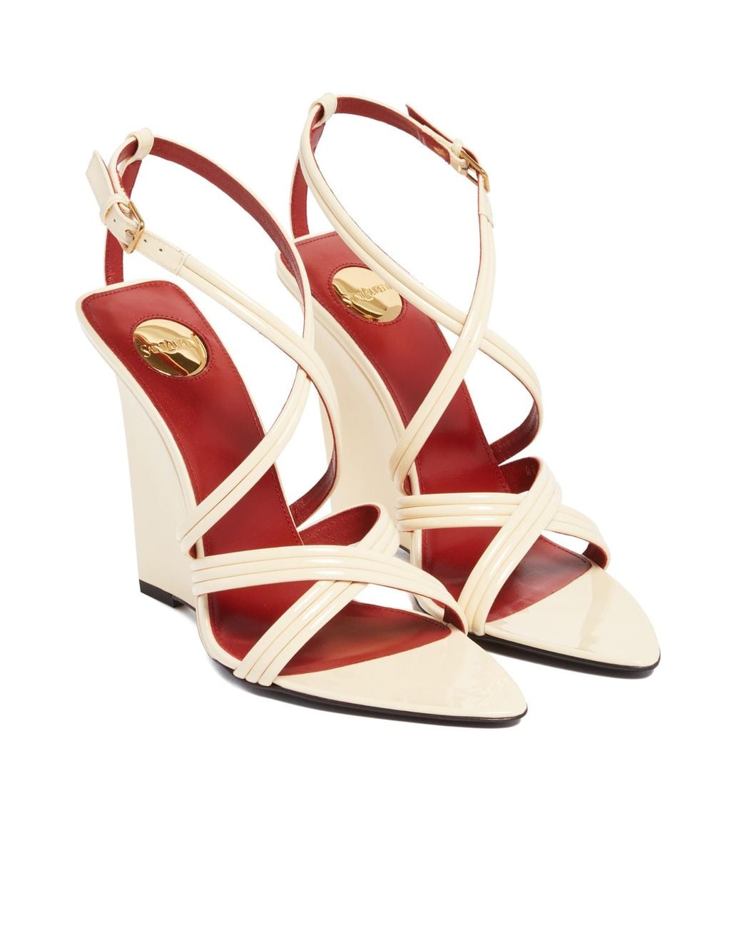 Saint Laurent Metallic Open Toe Wedge Sandals