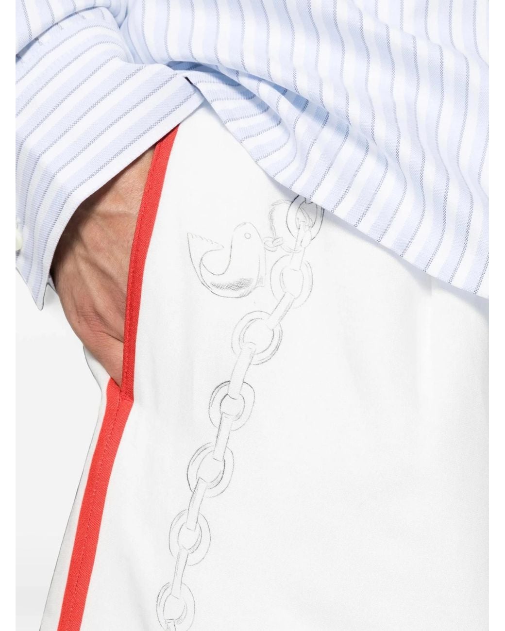 Jacquemus White Chain-Print Side-Stripe Shorts for men