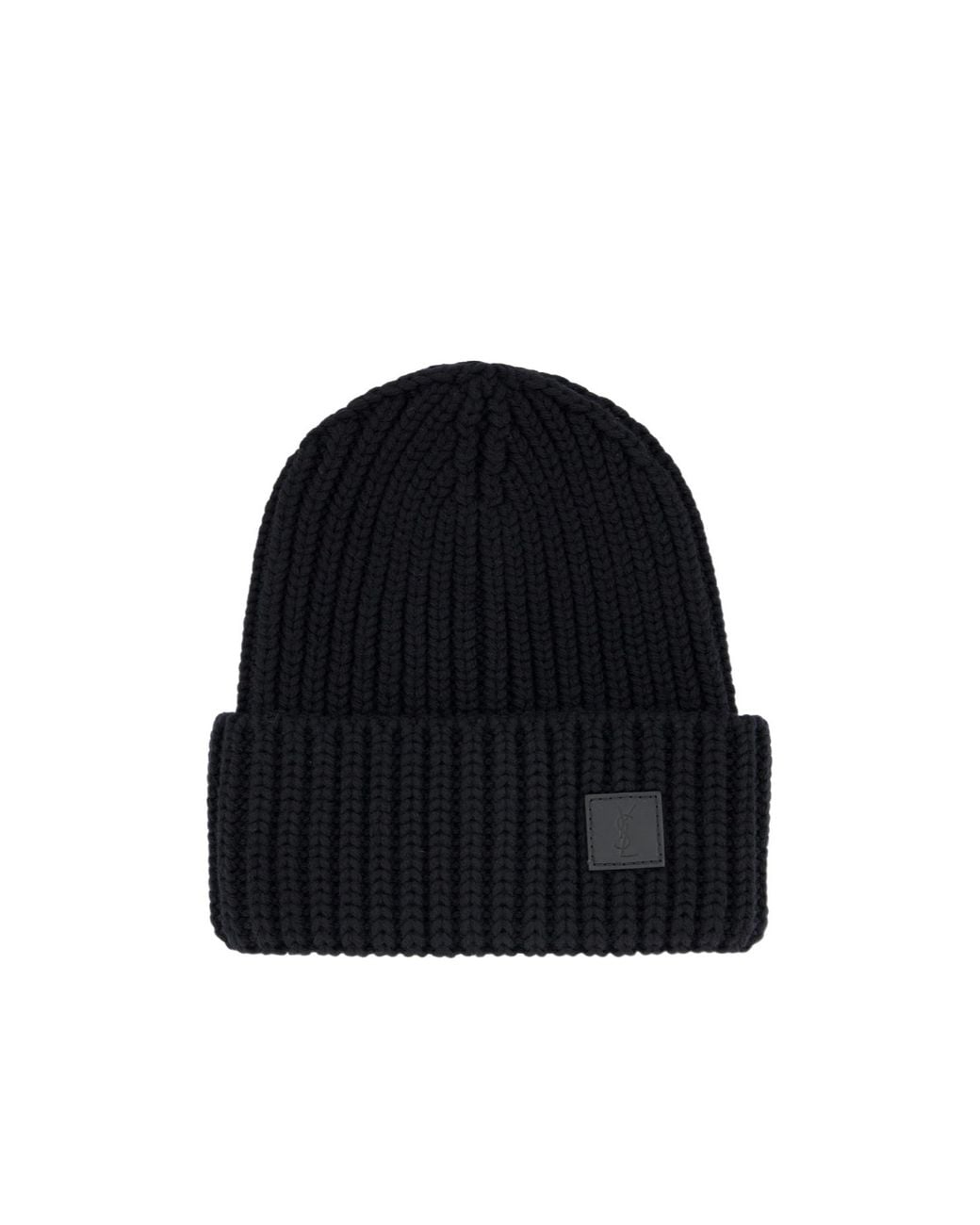 Saint Laurent Black Logo Patch Beanie for men