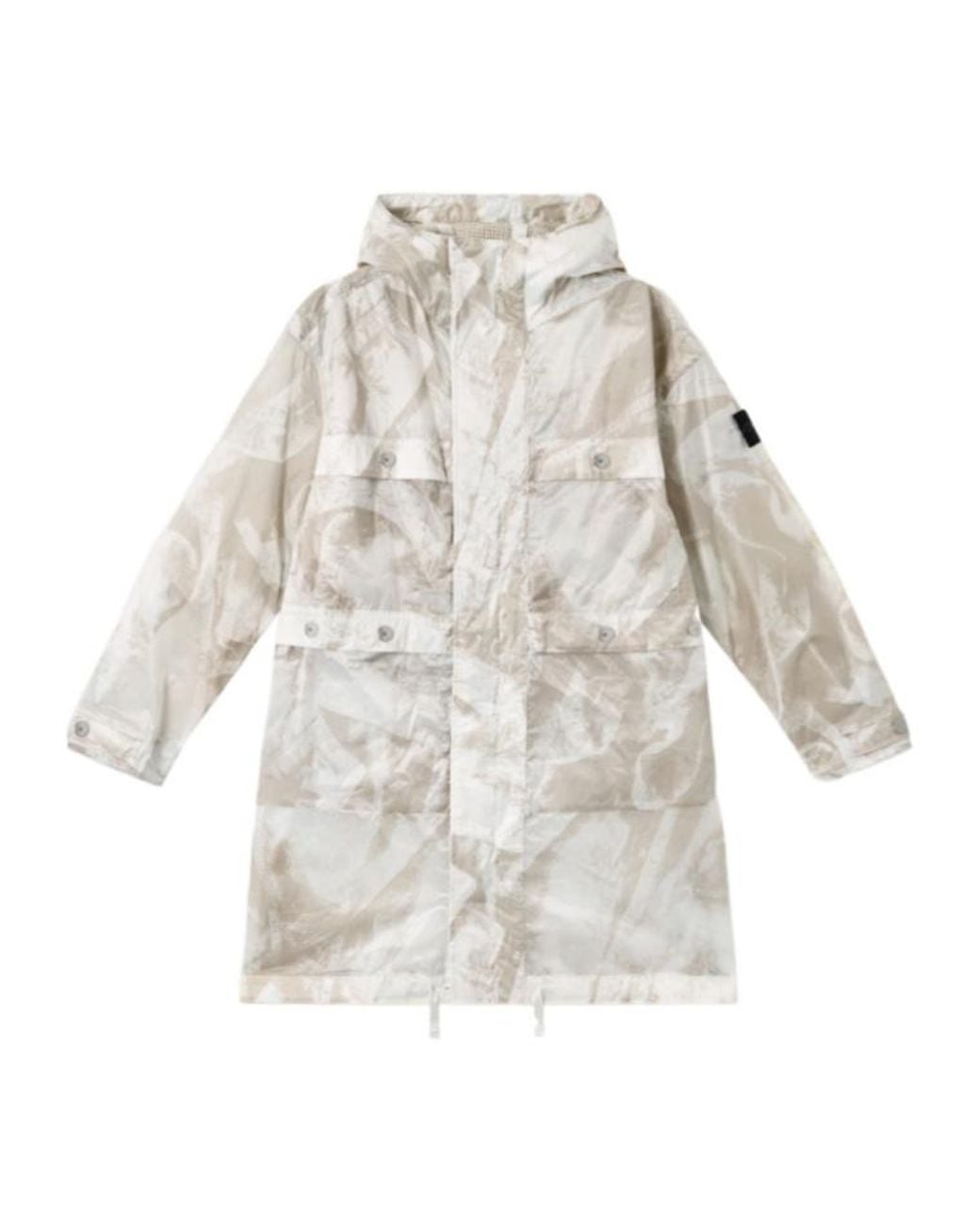 Stone Island White Camouflage Printed Hooded Coat for men
