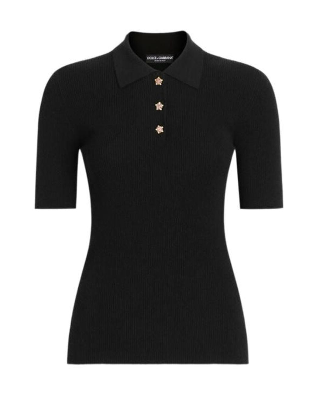Dolce & Gabbana Black Short-Sleeved Ribbed Polo Sweater