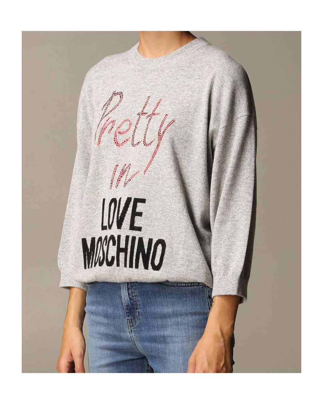 Moschino Gray Crystal Inlaid Logo Pullover