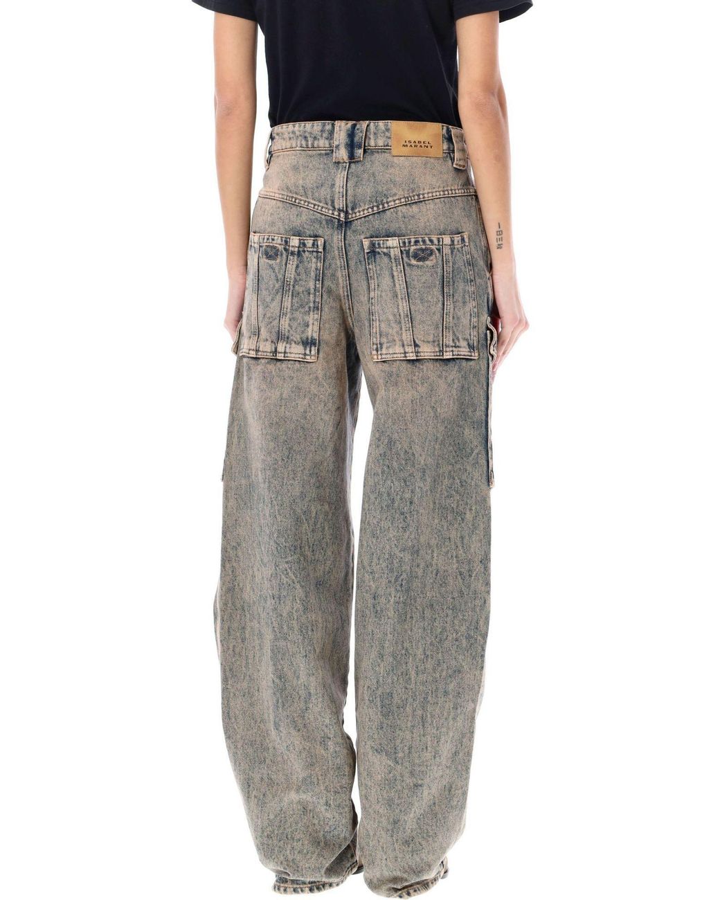 Isabel Marant Gray Isabel Marant Étoile Heilani Mid-Rise Faded-Effect Cargo Jeans