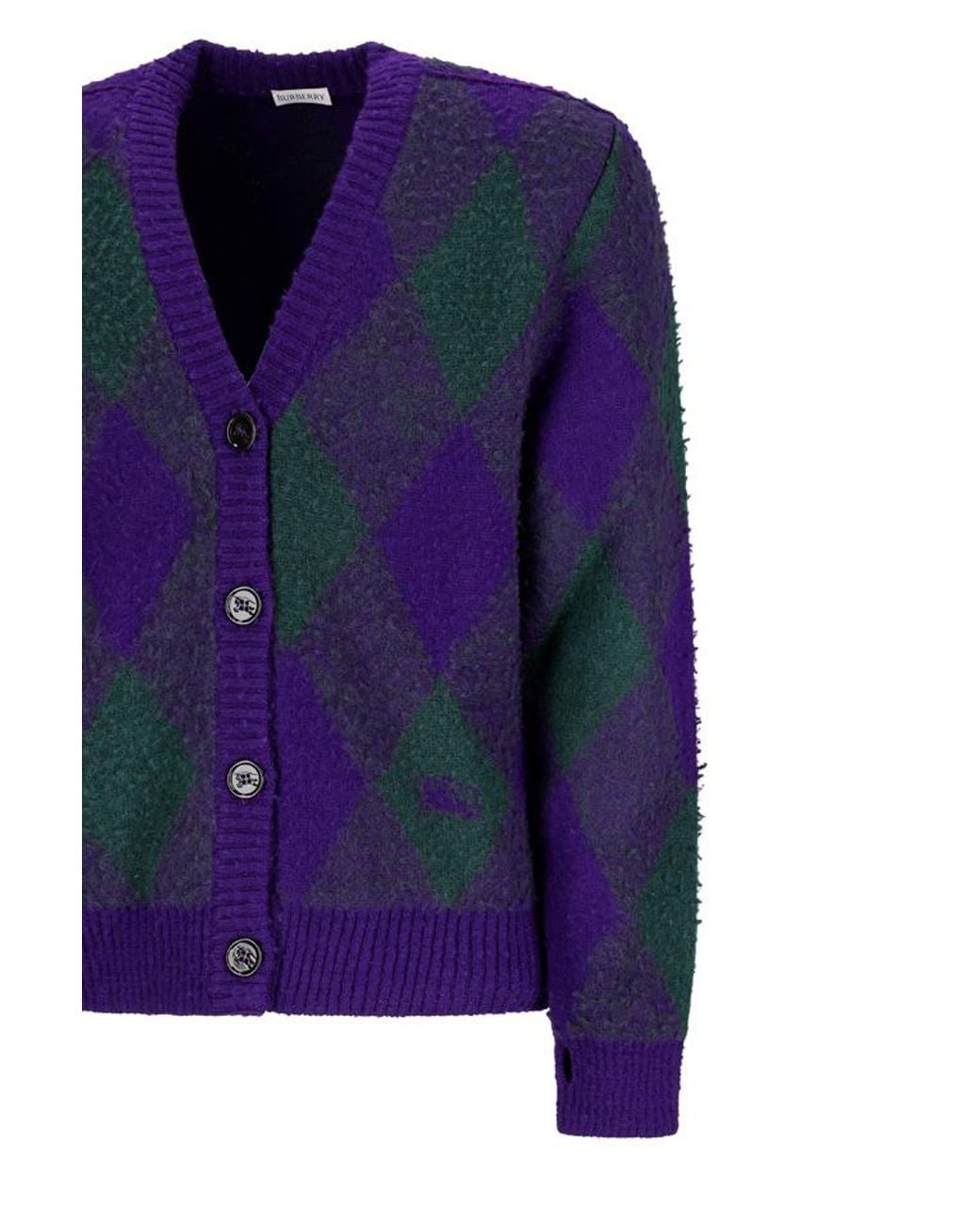 Burberry Blue Argyle-Intarsia-Knit V-Neck Cardigan