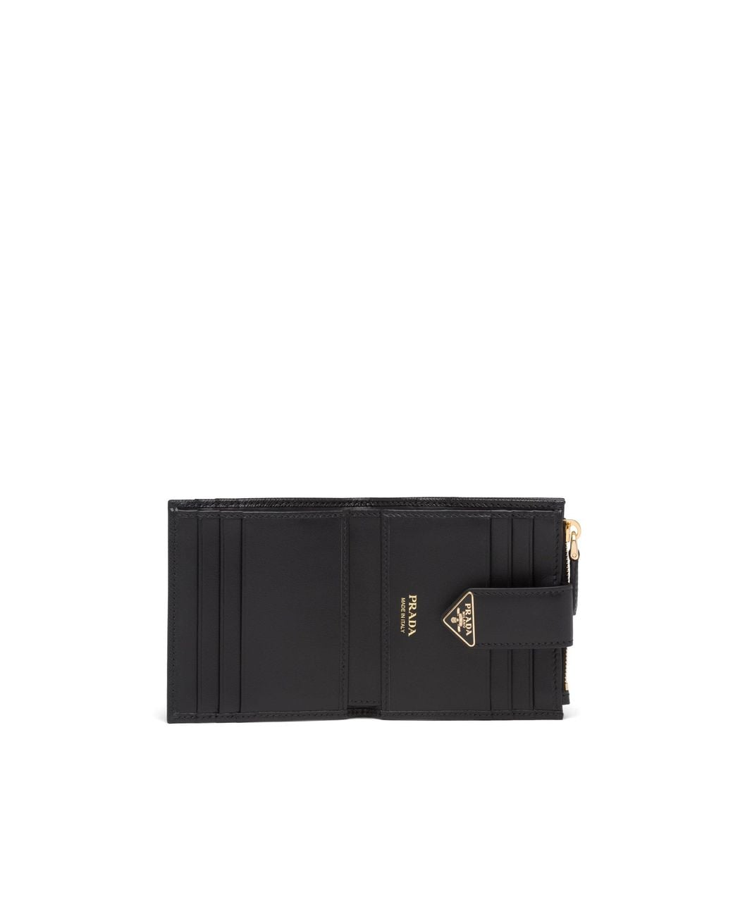 Prada Black Logo Plaque Zip-Up Wallet
