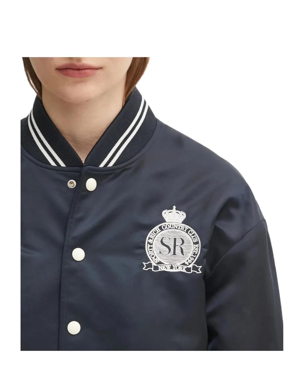Sporty & Rich Blue Embroidered-Logo Bomber Jacket
