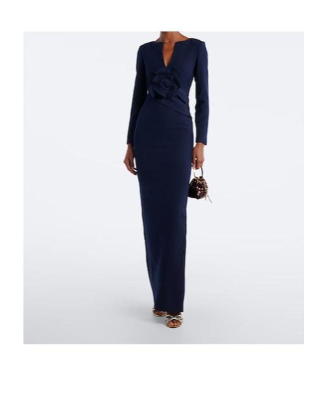 Roland Mouret Blue Floral-Appliqué Crêpe Gown