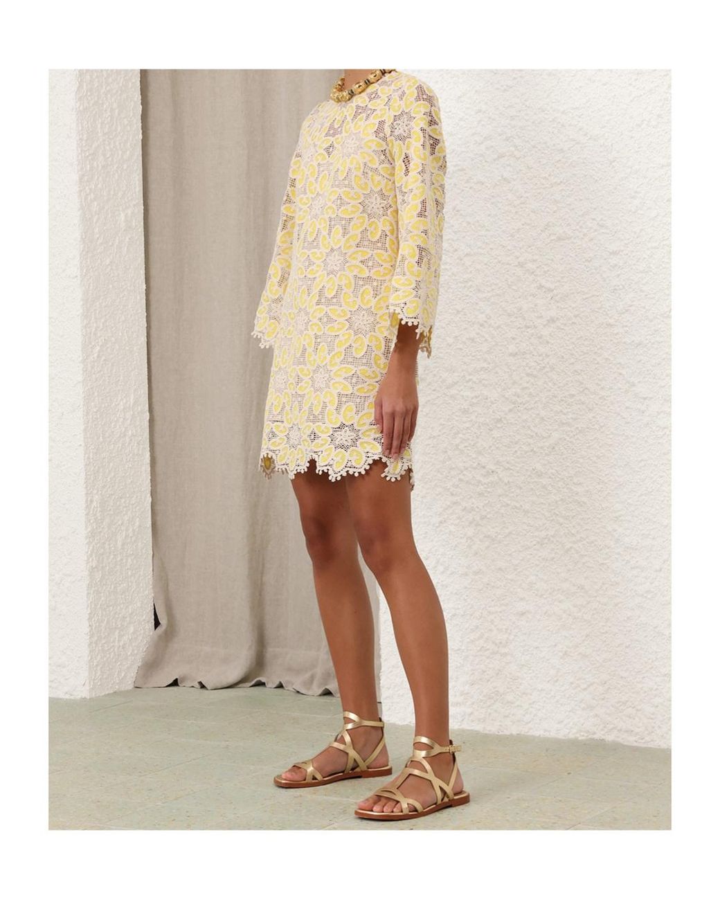 Zimmermann Natural Golden Lace Mini Dress