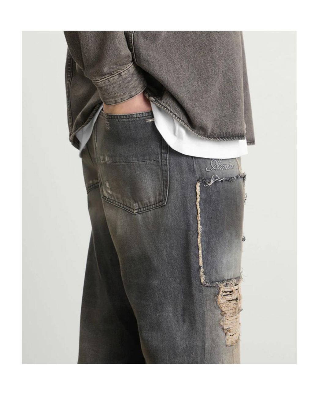 Amiri Gray Carpenter Repaired Baggy Jeans for men