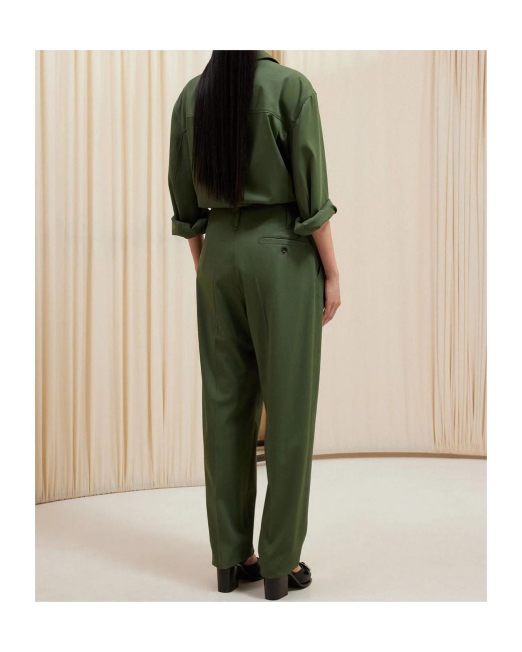 Lemaire Green Pleated Tapered Leg Trousers for men