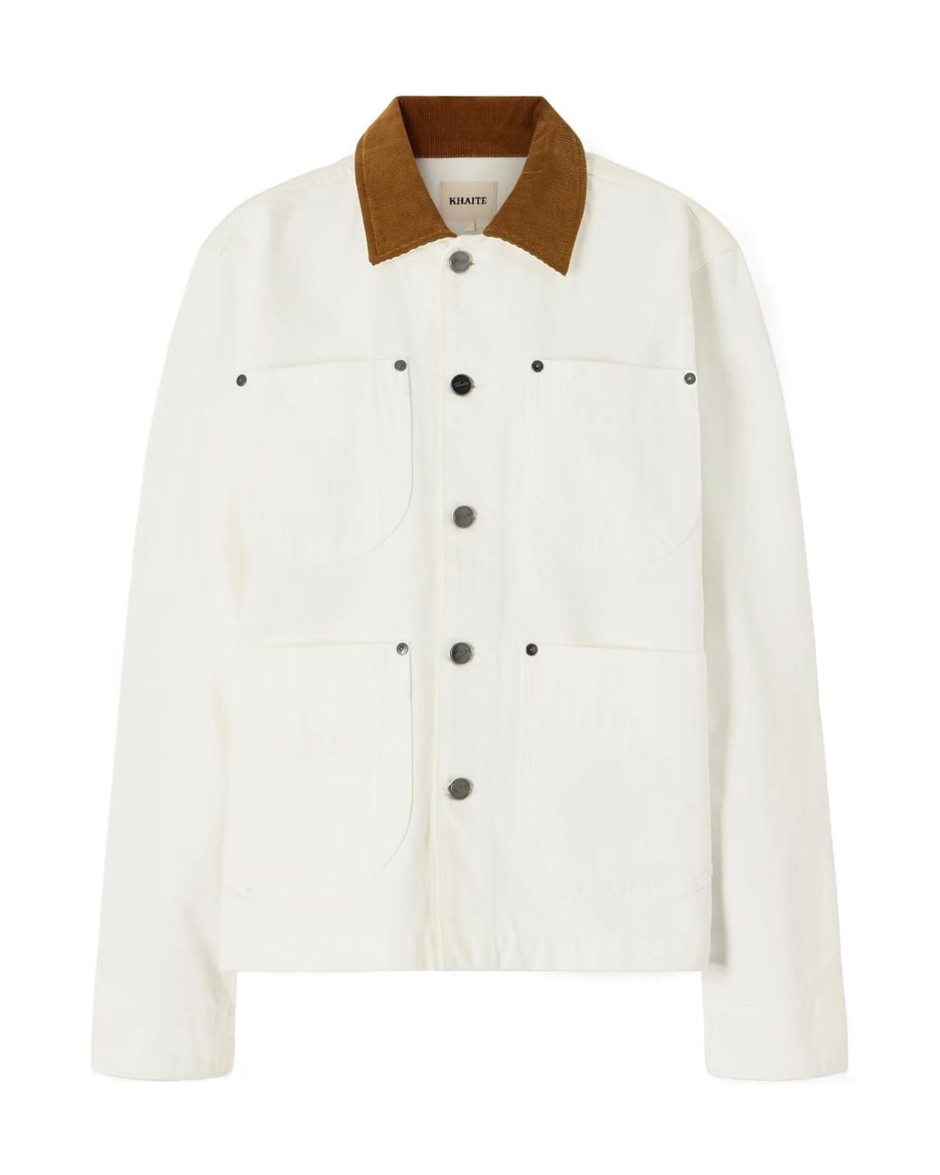 Khaite White Wyatt Corduroy-Trimmed Denim Jacket